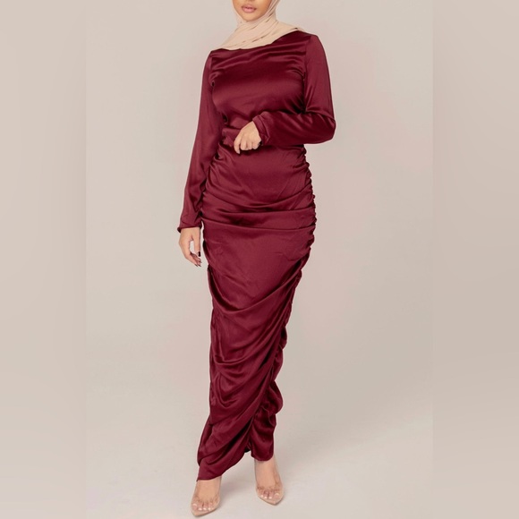 VEILD COLLECTION: Satin Rouched Maxi Dress - Picture 1 of 2